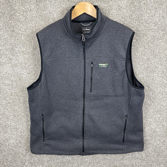 LL‎ Bean Sweater Fleece Vest Full Zip Men's XL Heather Grey Slightly Fitted - Picture 1 of 5